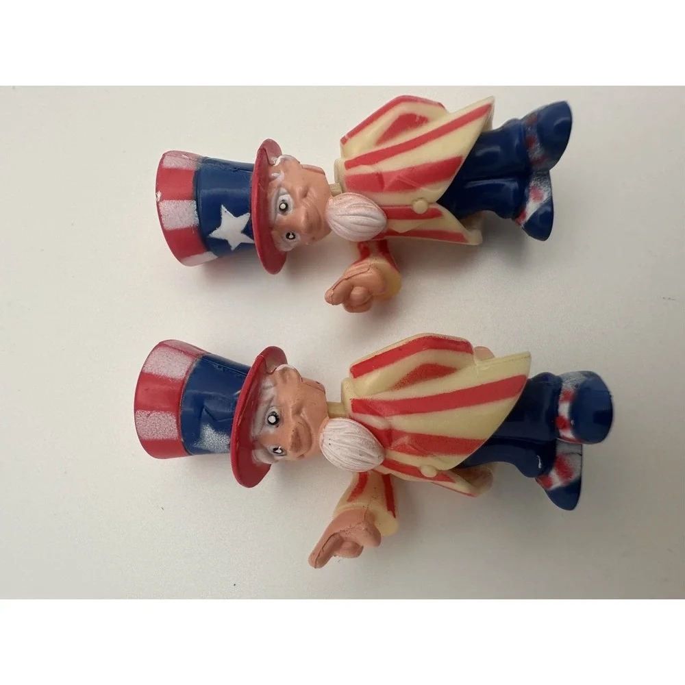 2 Vintage Wilton Patriotic Cake Topper  4th of July Uncle Sam Bobbleheads
